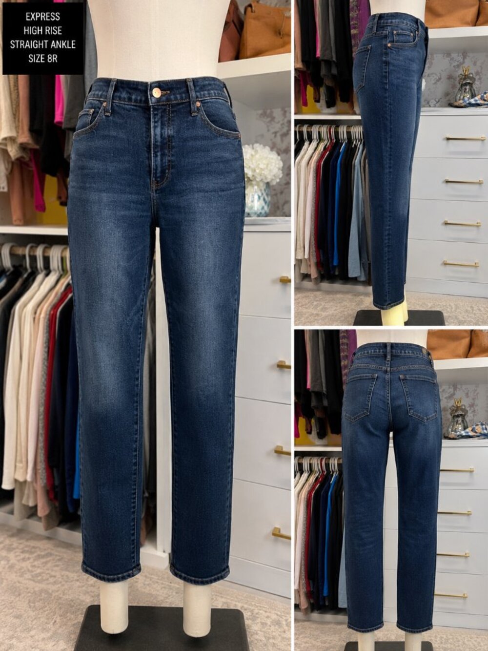Express High Rise Straight Ankle Jeans – Women's Size 8R – Dark Wash